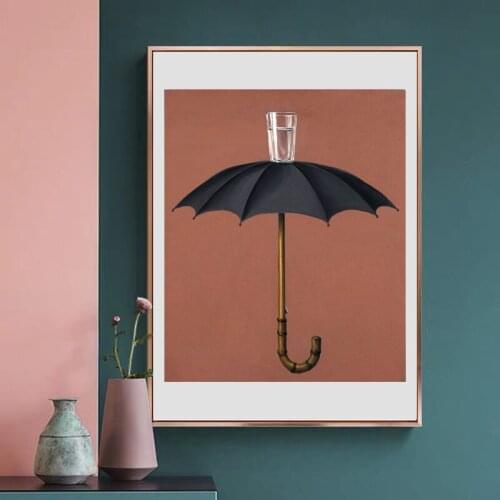 Surrealism Magritte Umbrella Water Glass Still Life Posters Prints Canvas Art Painting Wall Pictures Living Room Hallway Decor
