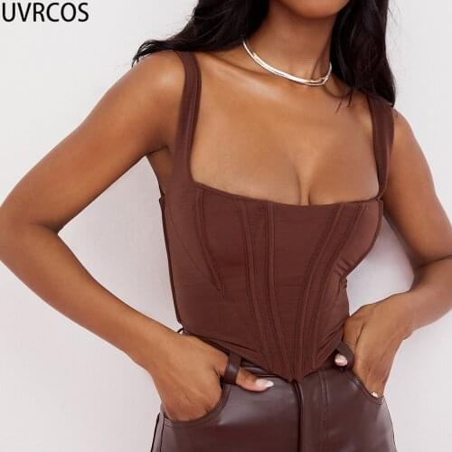 UVRCOS Tops For Womens Fashion Summer 2021 Top Vintage Solid Sleeveless Top Dos Nu 90s Clothes Hollow Out Skinny Party Clubwear