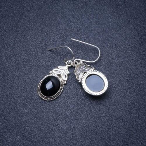 Natural Black Onyx Handmade Unique 925 Sterling Silver Earrings 1.25" Y0643