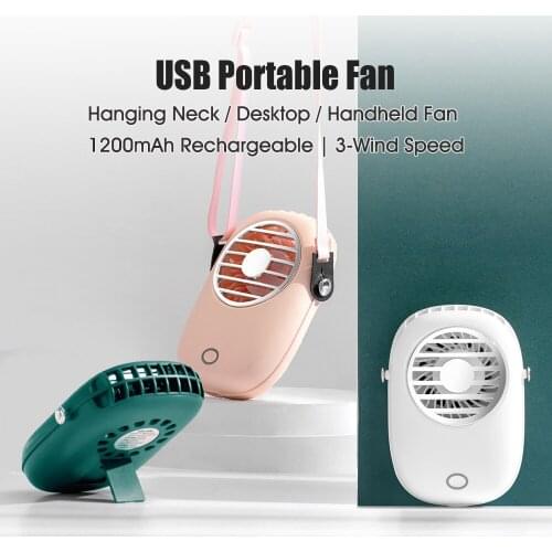 USB Mini Portable Fan with Strap Hanging Neck/Desktop/Handheld Fan 3-Wind Speed Low Noise Type-C Rechargeable Fans with Stand