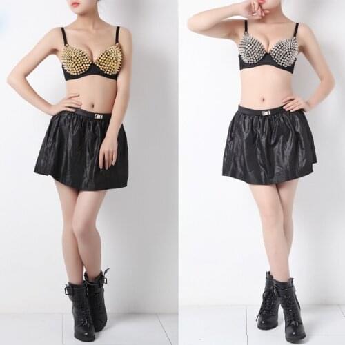 Womens Sexy All-over Spike Dance Bra Metallic Punk Style Nightclub Wear