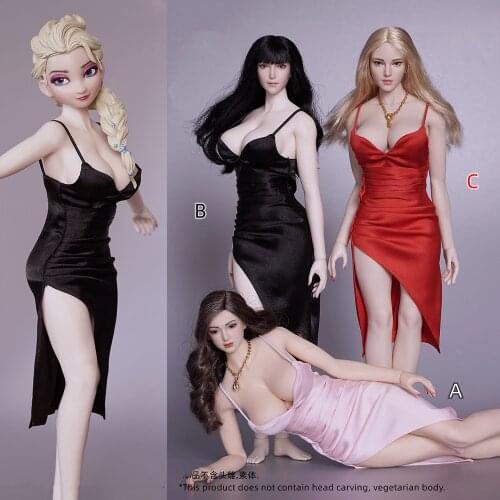 1/6 Female Elegant Evening Low Cut Dress High Slit Skirt Soldier Clothes Model Fit 12'' Action Figure Body