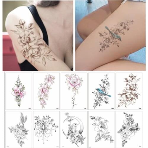 1PC Fashion Women Grils Temporary Tattoo Sticker Black Roses Design Full Flower Arm Body Art Big Fake Tattoo Stickers Tattoos
