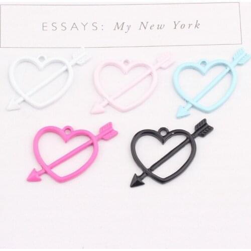10pcs 26*22MM Fashion DIY enamel heart arrow charms for bracelet, metal alloy painted color pendants women dangle jewelry making