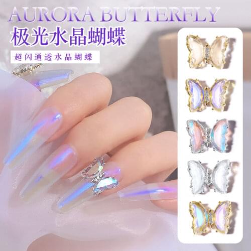 5pcs Shiny Crystal Butterfly 3D Nail Art Decorations Charm Diamond Glass Alloy Flat Base DIY Jewelry Manicure Design Accessories
