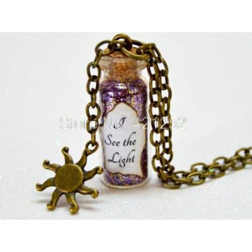 12pcs Tangled Rapunzel I See The Light Magic glass Bottle Necklace with a Sun Charm Inspired necklace
