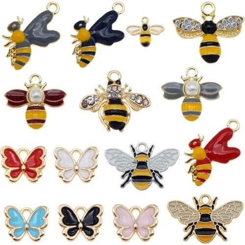 15pcs/lot Mixed Bees Bumble Bee charms For Jewelry Making Enamel Pendant Necklace Earring Handmade Bracelet Bangle Accessories