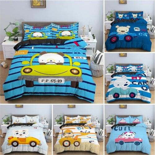 Cartoon Bear And Car Duvet Cover Bedding Set For Children Kidss Bedroom Soft Cozy Quilt/Comforter Covers King Twin 2/3PCS