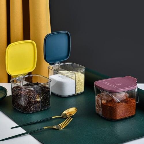 2 in 1 Seasoning Box Kitchen Supplies Sugar Salt Pepper Bottle Cumin Powder Container Multi Compartments Spice Storage Jars Tool