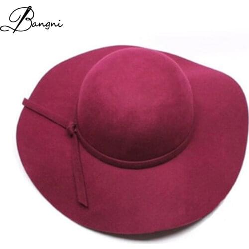 2017 Sun Visor Floppy Hat with Wide Brim Vintage Sexy Chapeau Wool Felt Bowler Fedora Hats Cloche Sun Beach Bowknot Winte Hat
