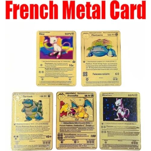 2021 New Pokemon Gold Metals Cards In Frenish PMGBA JAPAN Anime Collection Charizard Playing Cards Children Toy Gift
