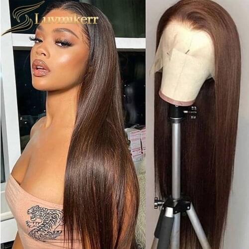#4 Colored Brown Lace Front Human Hair Wig Pre plucked Middle Deep Part 13x6 Transparent Hd Lace Frontal Wig Melt Into Skin