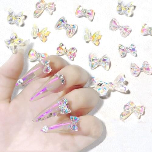 50pcs/lot 12 Colors Nail Art 3D Aurora Butterfly Supplies Bowknot Multi Size Charms Accessaries DIY Handmade Decorations VI-S4Q