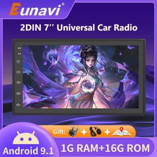Eunavi 2 Din Android 9 Car Radio Audio Multimedia Player Universal Stereo WIFI RDS FM 2Din 7 inch Screen GPS Navigation Camera
