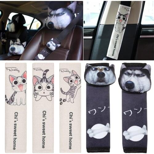 Car Safety Belt Protector Cartoon Flannel Shoulder Strap Vehicle Seat Belt Cushion for Kids Children Baby General Shoulder Guard