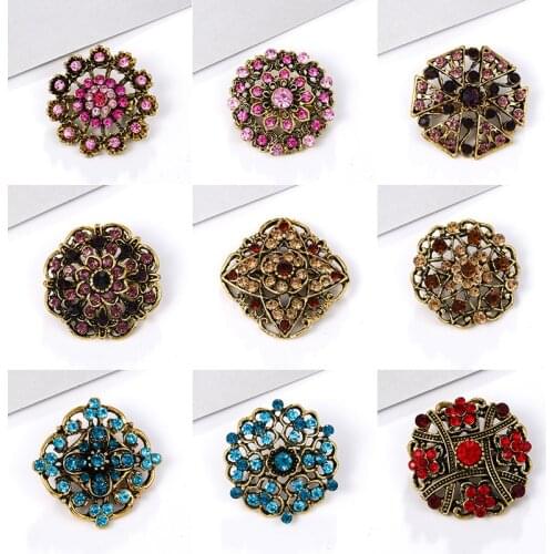 Brooch Pin 27 Colors Vintage Colorful Crystal Gold Flowers Rhinestone Brooch Pin Badge DIY Rhinestone Accessories Party Wedding