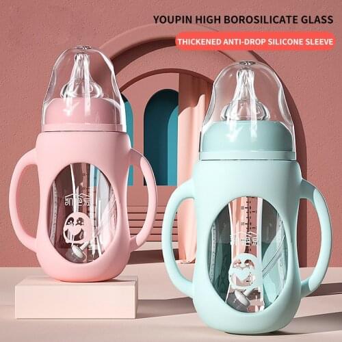 Baby Feeding Bottle Milk Drinking Cup Glass Wide-caliber Anti-fall High Temperature Resistance Newborn Dual-use Bottle Bpa Free