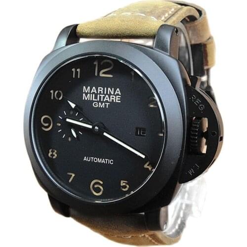 MARINA MILITARE Black Fashion Automatic Men Watches lume 5ATM Brown Leather Strap Stainless Steel Mechanical Wristwatch For Men