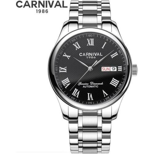 CARNIVAL Switzerland Automatic mechanical watches men luxury brand Roman dial date watch stainless steel strap 2021 NEW