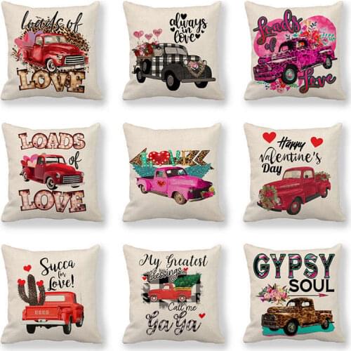 Pillow Cover Valentines Day Gift Cushion Covers 45*45cm Car Pattern Pillow Case Artificial Linen Pillowcases Housse De Coussin