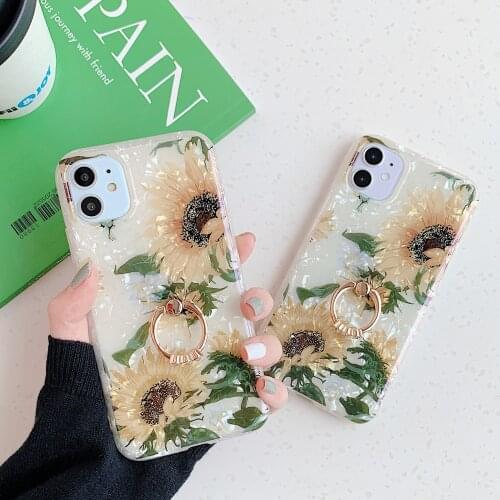 Retro Sunflower Floral Ring Case For iPhone 11 12 Pro Max XS Max 7 8 Plus TPU Dream Shell Cover For iPhone 12 11 Pro XR XS Max X