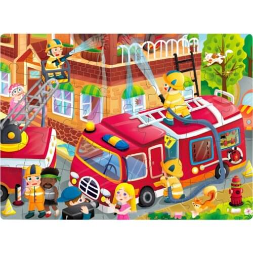 32 Piece Puzzle Suitable For Children-fire Rescue Wooden Puzzle Kids Toy Cartoon Animal Wood Jigsaw Toys for Christmas Gift