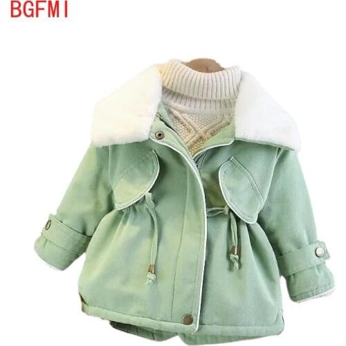 2021 -30 Girls Baby Winter Lapel Fur Coat Thickened Warmth Girl Mid-length Windbreaker New Childrens Winter Zipper Parka Coat