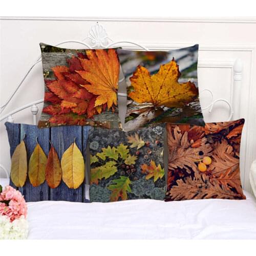 Throw Pillow Cases Hello Fall Autumn Maple Leaf Cushion Cover 45x45cm Home Living Room Decoration Linen/Cotton Pillowcover Decor