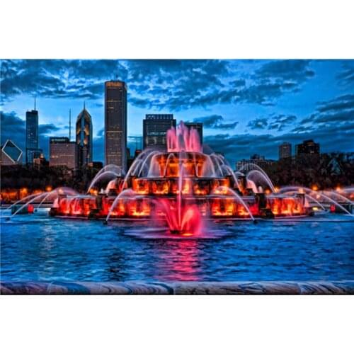 Diy 3D square full Drill Diamond Painting Cross Stitch Pasted Painting, diamond embroidery Red Fountain and buildings A6849R