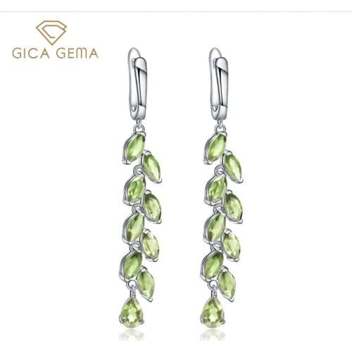 GICA GEMA Natural Green Peridot Gemstone Drop Earrings For Women 925 Sterling Sliver Leaves Wedding Party Fine Jewelry 50mm