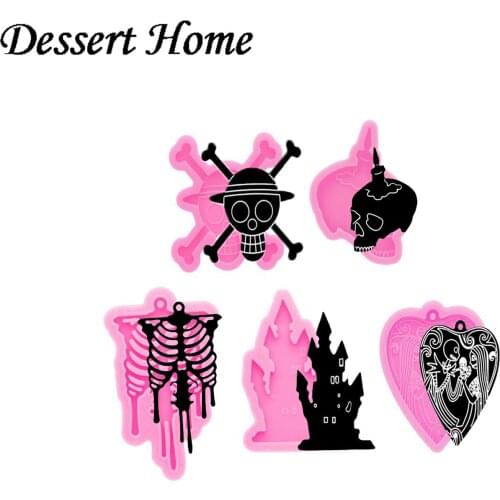 DY0610 Glossy Resin Halloween Skull/Coffin/Tombstone/Witch/Castle Molds for Keychain , Silicone Molds DIY Epoxy Jewellery Making