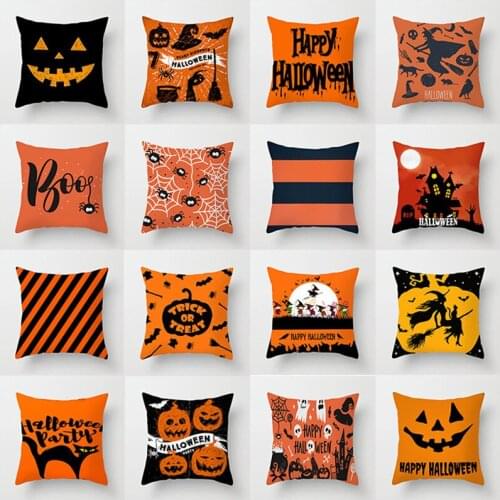 Halloween Throw Pillow Cover Horror Pillow Case Yellow Pumpkin Ghosts Home Decor Home Sofa Elves Decorative Cushion Cover 45x45
