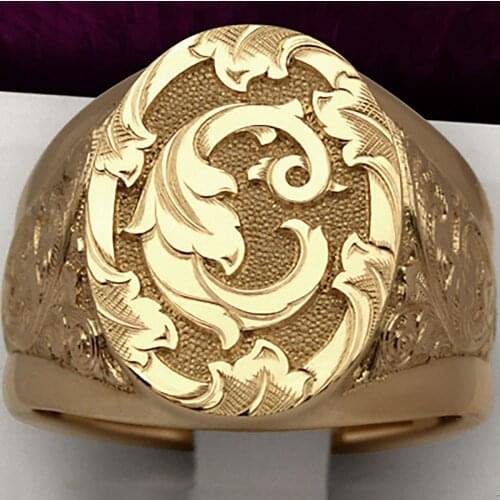 Vintage Large Round Engraving Pattern Ring for Women Mens Classical Statement Wide Face Finger Joint Ring Jewelry Party Gift