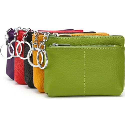 Genuine Leather Key Wallet Popular Small Coin Purse Bus Card Package Zipper Pocket Little Bag Custom name logo