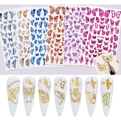 5 Sheets Metal Silk Foil Mesh 3D Butterfly Nail Art Stickers Self-Adhesive Tape Line Laser Decals Paper Design Accessories
