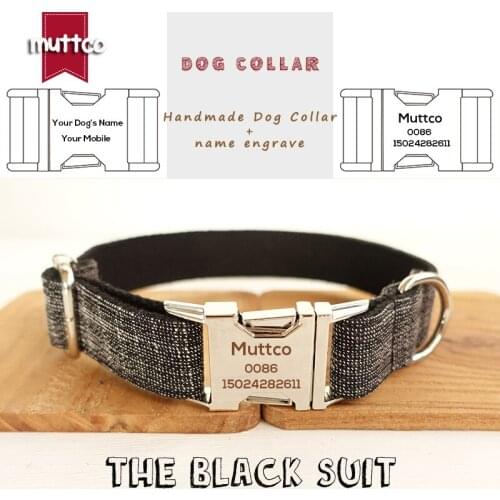 MUTTCO Engraved pet nameplate retailing high quality collar for dog custom puppy collar THE BLACK SUIT dog collar 5 sizes UDC007