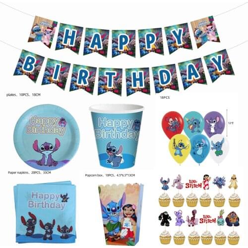 Lilo & Stitch Theme birthday party Disposable decorations Party Tableware Set Paper Cups paper plates kids party