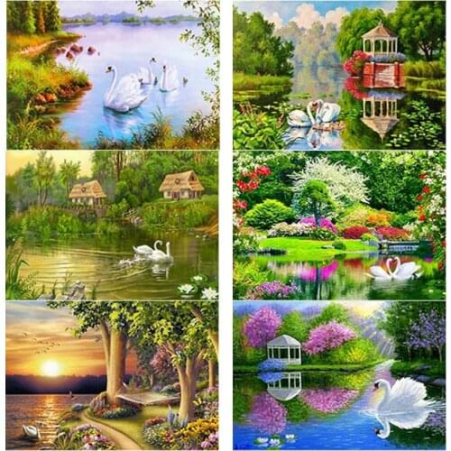 New 5D DIY Diamond Painting Scenery Tree Diamond Embroidery Swan Lake Full Square Round Rhinestones Crafts Home Decor Art Gift