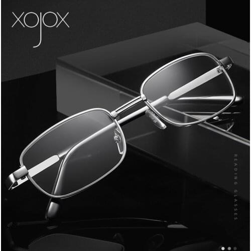 XojoX Metal Reading Glasses for Women Men Square Full Frame Hyperopia Eyewear Clear Glass Lens Presbyopia Diopter +1.0 2.0 2.5