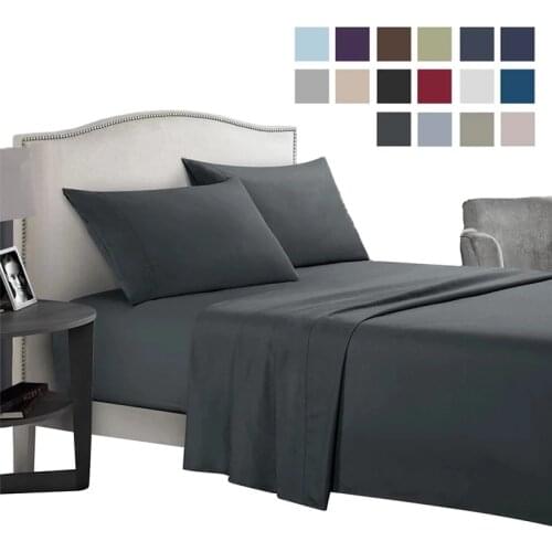 Solid Color Black Bed Sheet Sets Flat Sheet+Fitted Sheet+Pillowcase Queen/ King Size 16 Colors Soft Comfortable Bedding Set