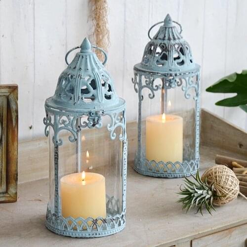 Retro glass hurricane lantern candle holder metal home decoration