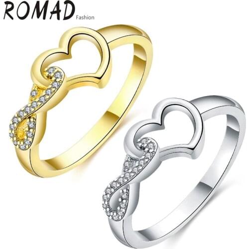 Romad Rings Only Heart C Shape Gold Color Zircon Finger Rings Wedding Party Anelli Women Top Quality Fashion Jewelry