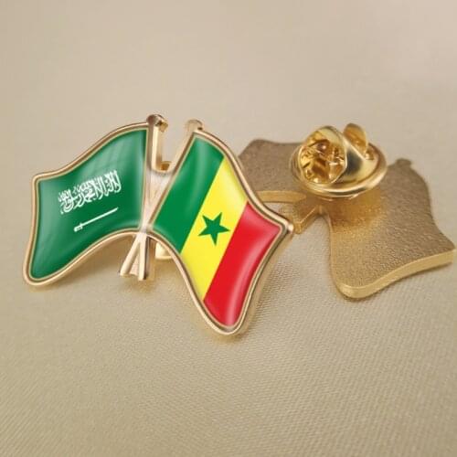 Saudi Arabia and Senegal Crossed Double Friendship Flags Lapel Pins Brooch Badges