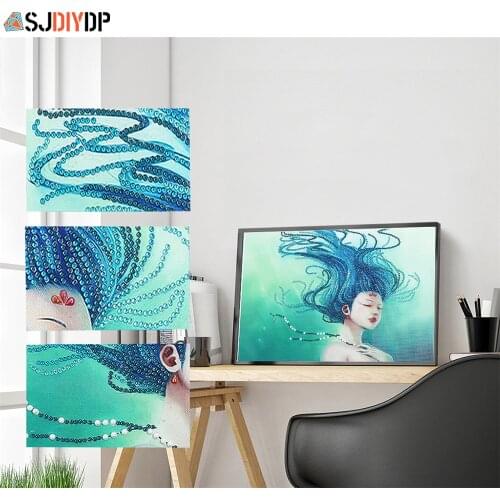 SJDIYDP Lady Modern Pattern Partial Drill Special Shaped Diamond Painting Crystal Girls Portrait Rhinestone Women Mosic Art Kits