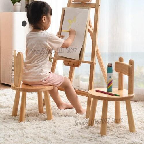 Solid Wood Stool Living Room Round Bench Shoe Changing Stool Coffee Table Stool Creative Childrens Backrest Chair Low Stool