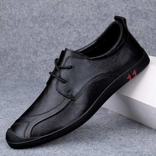 Upscale Mens Shoes Autumn Genuine Leather Shoes Men Business Casual Office Formal Natural Leather Shoes High Quality Dad Flats