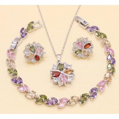 XUTAAYI Jewelry Sets For Women Sterling Silver color Multicolor Stones Cubic Zirconia Earrings/Pendant/Necklace/Bracele