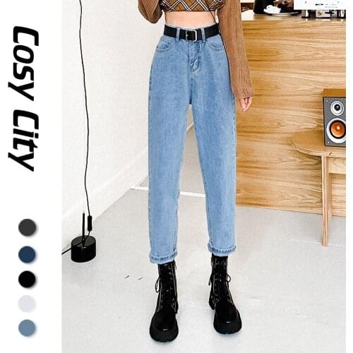 2021 New Summer Vintage Korean Fashion Baggy High Waist Jeans Harem Y2k Ankle Length Pants For Women Girls Denim Lady Trousers