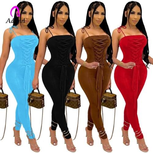 Bandage Women Jumpsuit Solid Off Shoulder Skinny Rompers 2021 Summer Long Playsuit Activewear Sexy Club Party One Piece Overalls