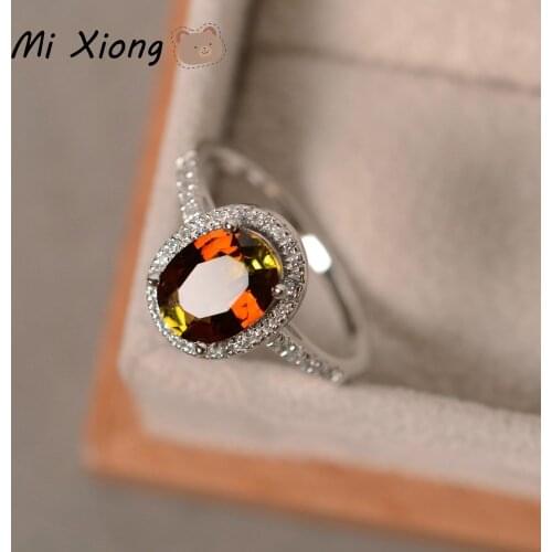 Mi Xiong 16 Color Sterling Silver 925 Rings for Women Engagement Oval Color Zircon Luxury Jewelry Wedding Gift Charm Classic
